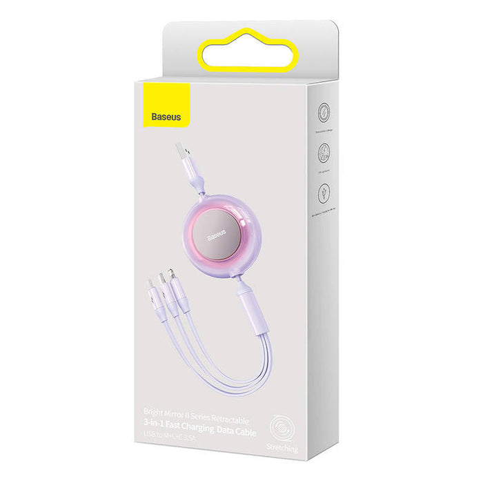 Baseus Bright Mirror 2 3-in-1 USB 3-in-1 cable for micro USB / USB-C / Lightning 3.5A 1.1m (Purple) - Combo