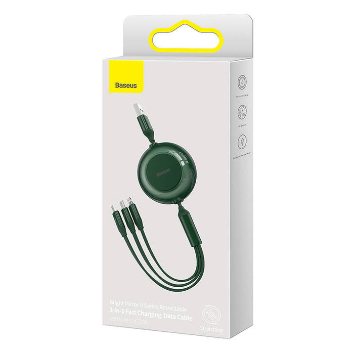 Baseus Bright Mirror 2 USB 3-in-1 cable for micro USB / USB-C / Lightning 3.5A 1.1m (Green) - Combo Cables<<<USB