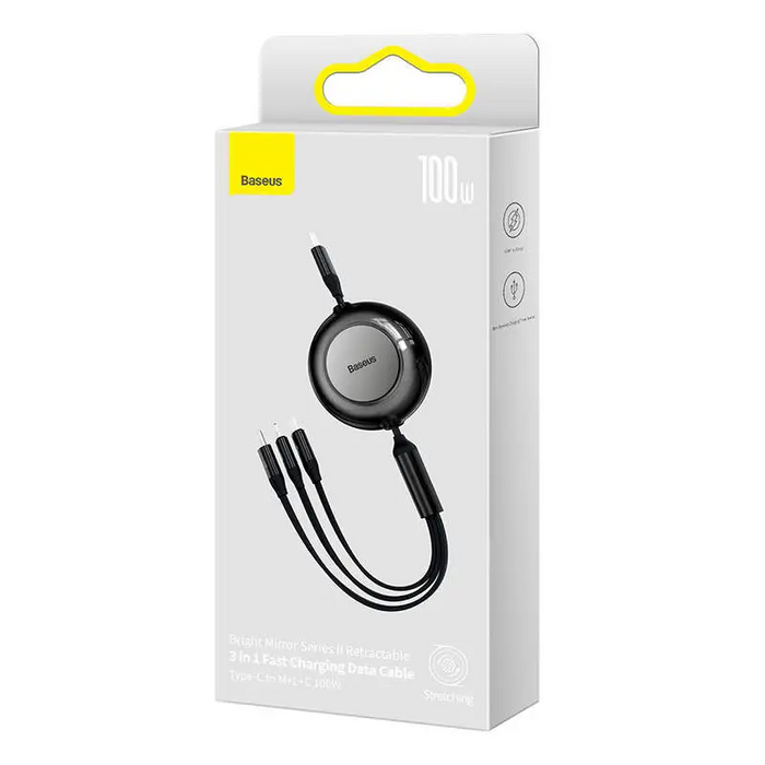 Baseus Bright Mirror 4 USB-C 3-in-1 cable for micro USB / USB-C / Lightning 100W / 3.5A 1.1m (Black) - Combo