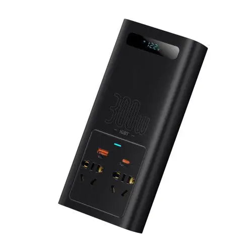 Baseus Car Power Inverter IGBT 300W/ 220V (C + U + Dual EU plug) with 12V clamp cables (0.40m) and Cigarette Lighter