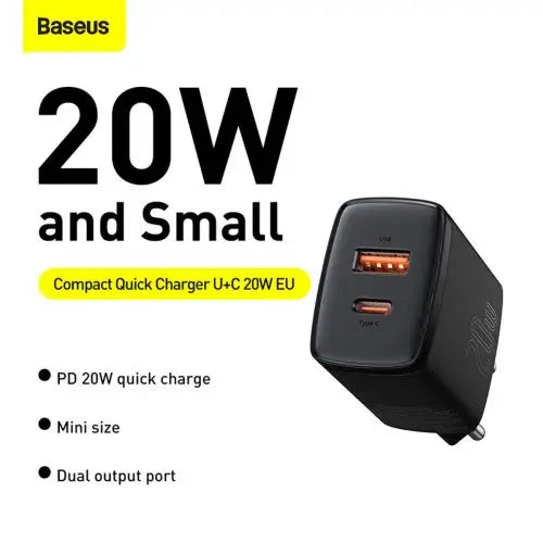 Baseus Compact Quick Charger USB USB-C 20W (black) - Car charger<<<Основна<<<DunaXML&&&Car