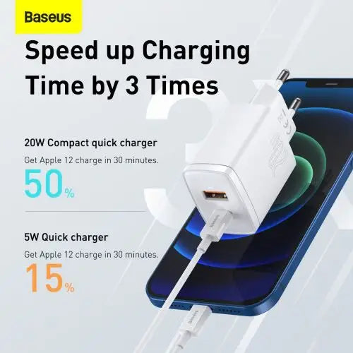 Baseus Compact Quick Charger USB USB-C 20W (white) - Car charger<<<Основна<<<DunaXML&&&Car