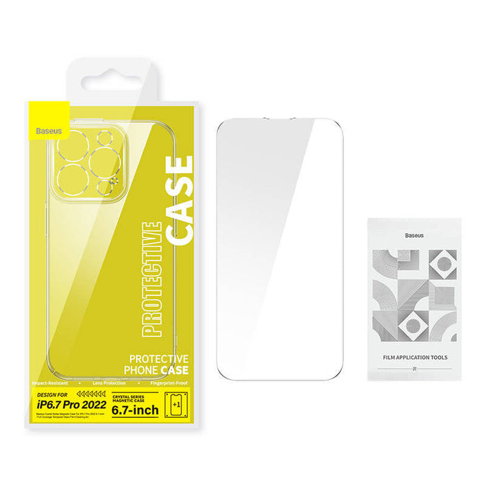 Baseus Crystal Transparent Magnetic Case and Tempered Glass set for iPhone 14 Pro Max - For smartphones<<<Tempered