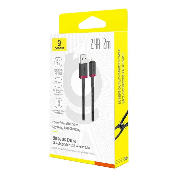 Baseus Dura Type A to IP 2.4A 2 m fast charging cable Black Red - USB cablesAKG-KAB<<<GSM accessoriesAKG<<<ActionPL