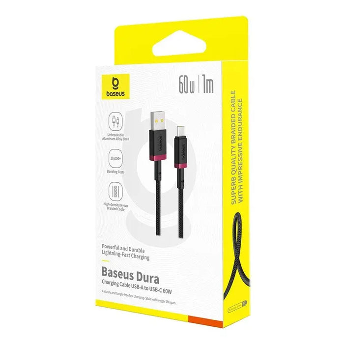 Baseus Dura USB Type A to Type C 60 W fast charging cable 1 m Black Red - USB cablesAKG-KAB<<<GSM