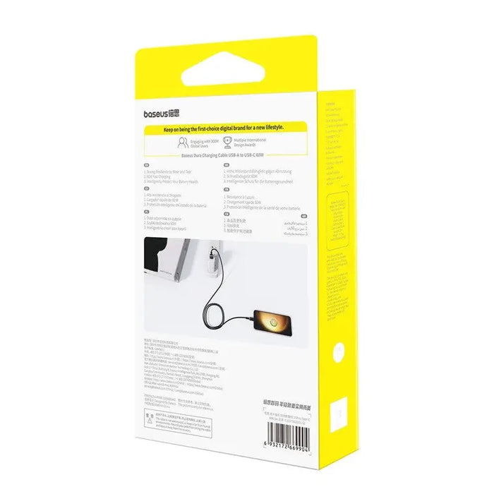Baseus Dura USB Type A to Type C 60 W fast charging cable 2 m Black Gold - USB cablesAKG-KAB<<<GSM