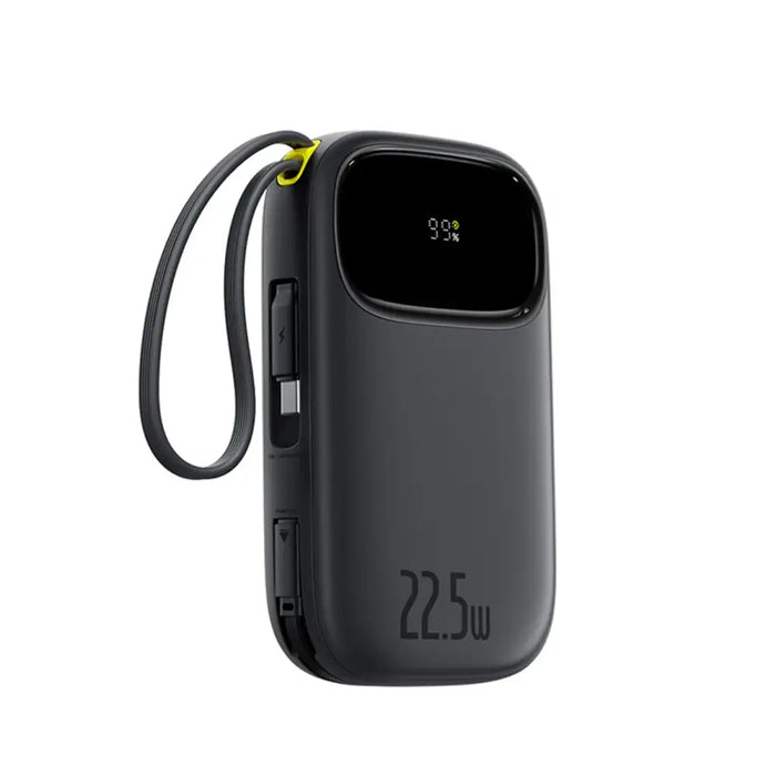 Baseus EnerFill FC31 10000mAh 22.5W Powerbank with Digital Display and 2 Built-in Cables (USB-C + Lightning) - Black