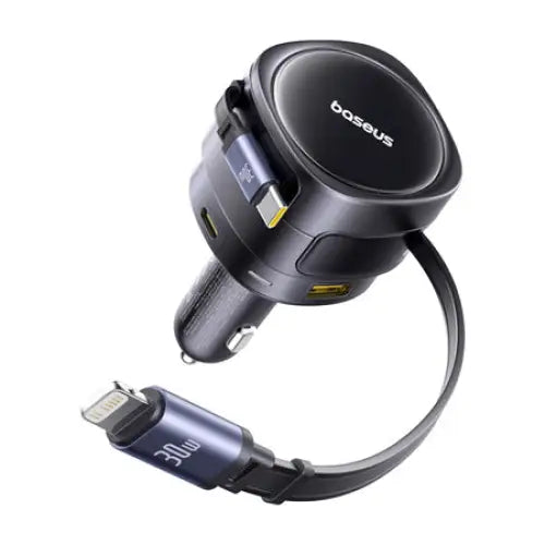 Baseus Enjoyment Max car charger with USB-C + Lightning cables and USB-A + USB-C ports 90W Black - Car