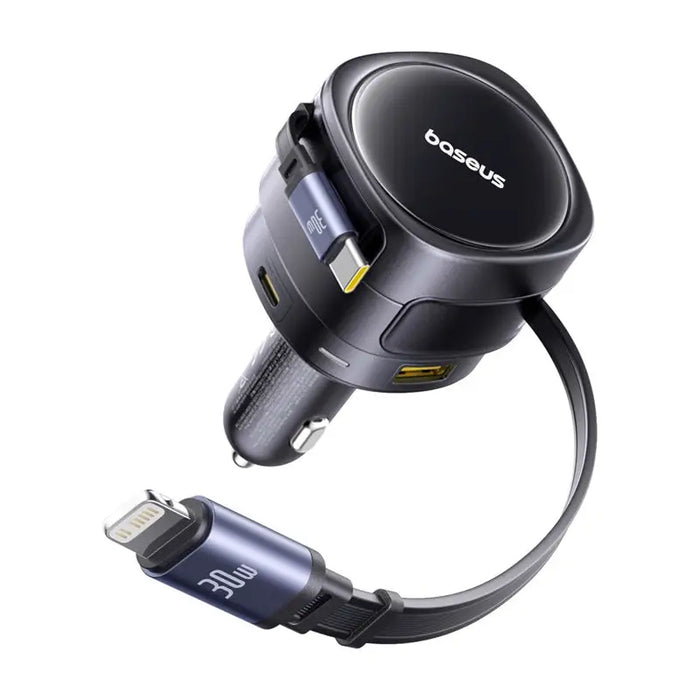 Baseus Enjoyment Max car charger with USB-C + Lightning cables and USB-A + USB-C ports 90W Black - Car