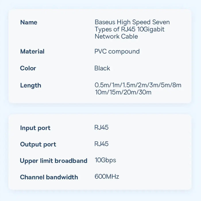 Baseus Ethernet RJ45 10Gbps 20m network cable (black) - Network cables<<<Cables<<<IT Accessories<<<InnproXML&&&Kable