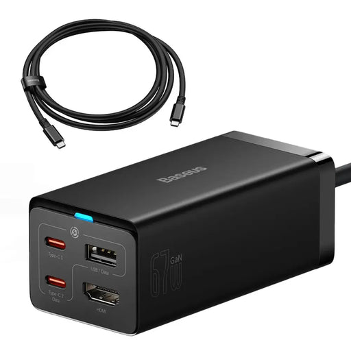 Baseus fast charger GaN5 Pro HUB HDMI 2 x USB-C / USB-A / HDMI 4K 30Hz 1.5m black + USB-C cable - USB-C 100W 40Gb/s