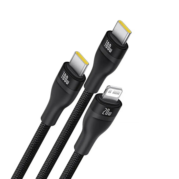 Baseus Flash Series 3 3in1 cable 100W USB-C - USB-C + USB-C+ Lightning 1.5m + 3 x 0.25 m - black - Cell phone