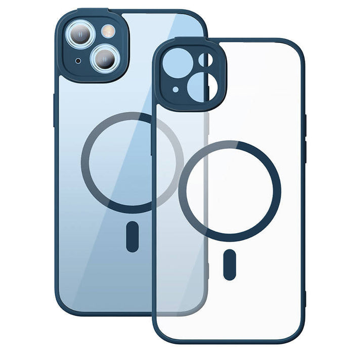 Baseus Frame Transparent Magnetic Case and Tempered Glass set for iPhone 14 Plus (blue) - For smartphones<<<Tempered