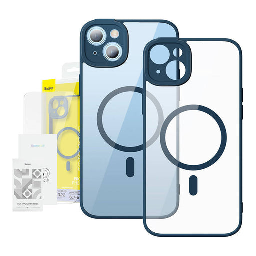 Baseus Frame Transparent Magnetic Case and Tempered Glass set for iPhone 14 Plus (blue) - For smartphones<<<Tempered