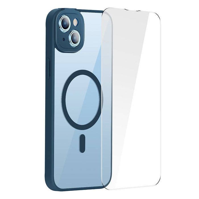 Baseus Frame Transparent Magnetic Case and Tempered Glass set for iPhone 14 Plus (blue) - For smartphones<<<Tempered