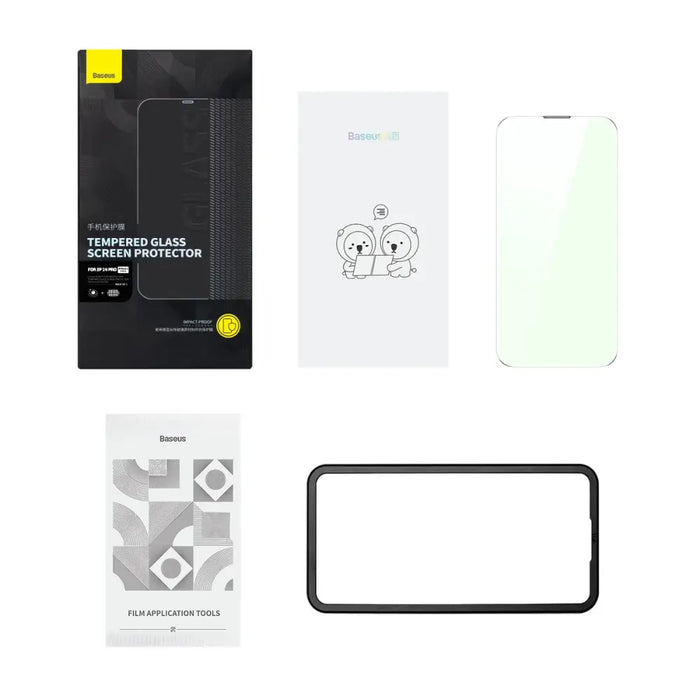 Baseus Full Screen Tempered Glass for iPhone 14 Pro with Anti Blue Light Filter and 0.3mm Speaker Cover + Mounting