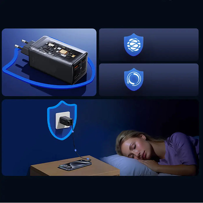 Baseus GaN6 Pro Charger 100W 2 x USB-C 2 x USB-A with Black USB-C Cable 100W 1m - Black - Cell phone USB