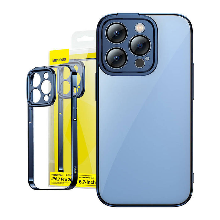 Baseus Glitter Transparent Case and Tempered Glass set for iPhone 14 Pro Max (blue) - For smartphones<<<Tempered glass