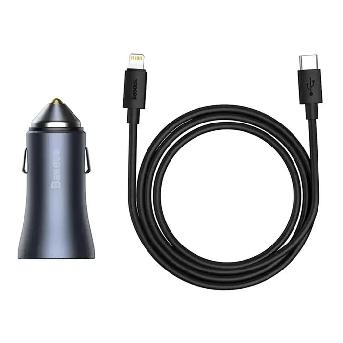 Baseus Golden Contactor Pro Car Charger USB + USB-C QC4.0+ PD SCP 40W (gray) + Cable USB-C do iP 1m (black) - Car