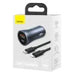 Baseus Golden Contactor Pro Car Charger USB + USB-C QC4.0+ PD SCP 40W (gray) + Cable USB-C do iP 1m (black) - Car