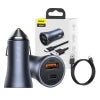 Baseus Golden Contactor Pro Car Charger USB + USB-C QC4.0+ PD SCP 40W (gray) + CabelUSB do USB-C 1m (black) - Car