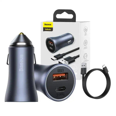Baseus Golden Contactor Pro Car Charger USB + USB-C QC4.0+ PD SCP 40W (gray) + CabelUSB do USB-C 1m (black) - Car