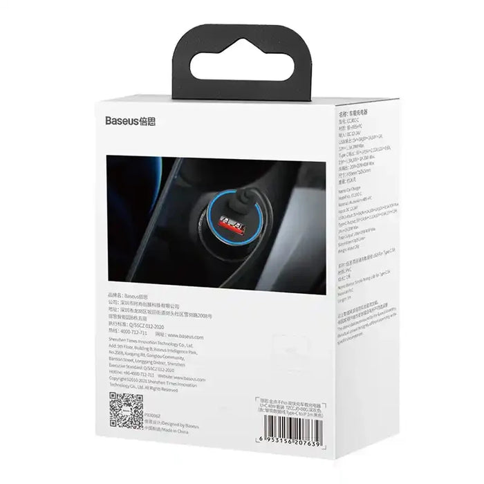 Baseus Golden Contactor Pro Car Charger USB + USB-C QC4.0+ PD SCP 40W (gray) + Cable USB-C do iP 1m (black) - Car
