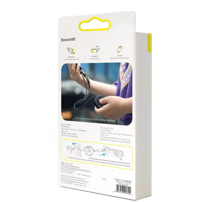 Baseus Golden Loop 3in1 extendable cable USB - micro USB / Lightning / USB-C 3.5A 35cm - 120cm black (CAMLT-JH01)