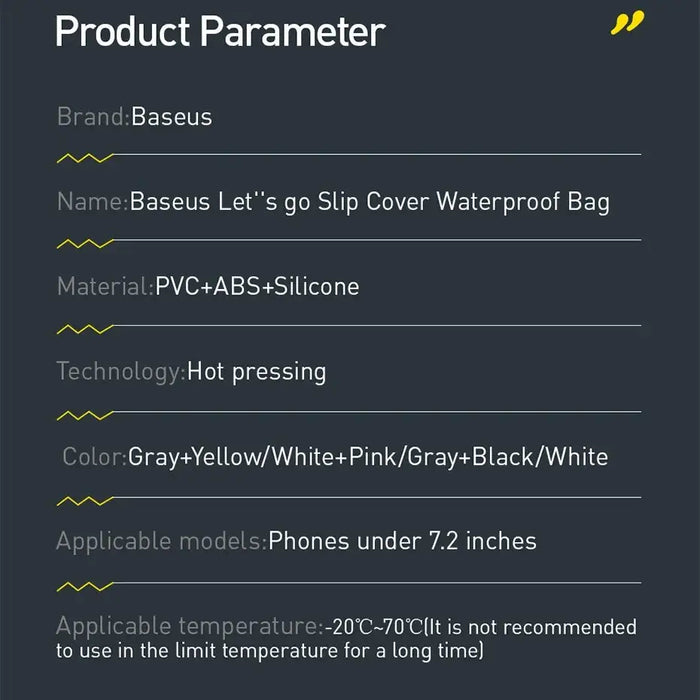 Baseus Let’s Go Universal waterproof case for smartphones (black + yellow) - Waterproof cases<<<Cases<<<GSM