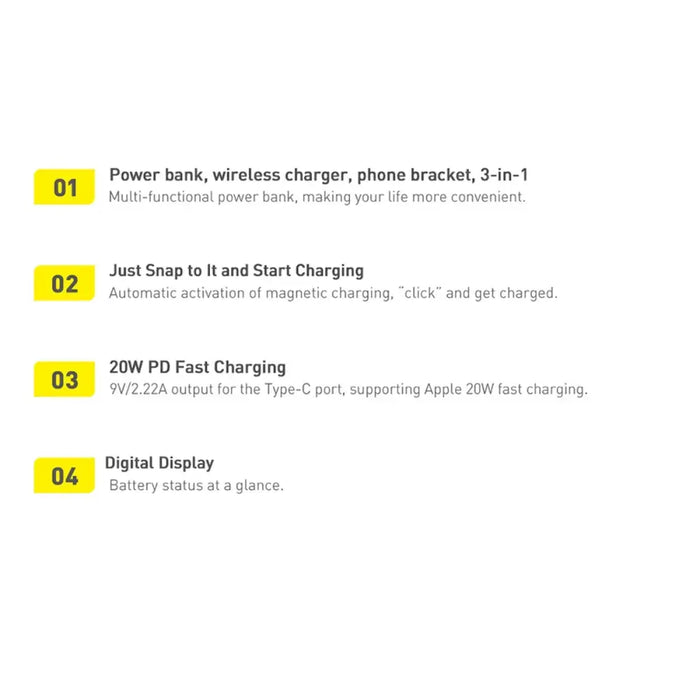 Baseus Magnetic Bracket powerbank with wireless charging MagSafe 10000mAh 20W Overseas Edition white (PPCX000202) + USB