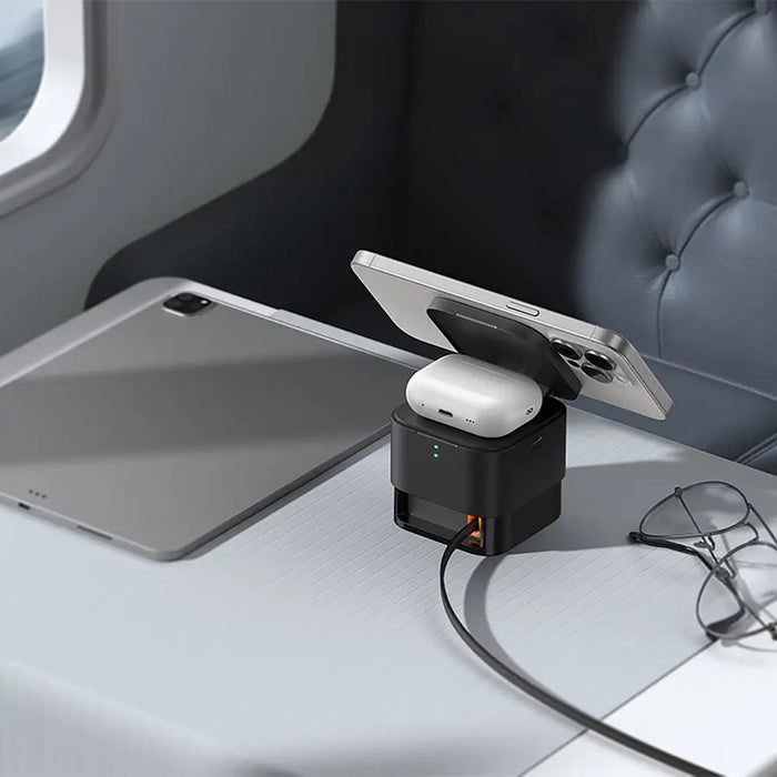 Baseus MagPro 3in1 25W MagSafe Compatible Inductive Charger for Phone and Smartwatch - Black - Cell phone USB