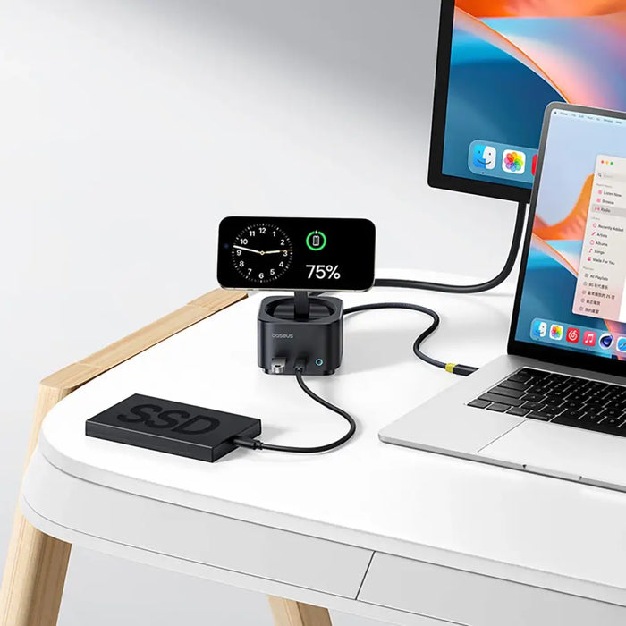 Baseus MagPro Series II 7-in-1 USB-C Hub with MagSafe-compatible Charger 15W + HDMI + USB-A + USB-C + SD/TF - Black