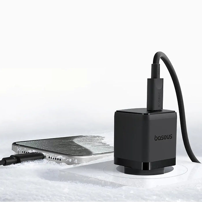 Baseus Palm 1C 20W Wall Charger (with Baseus Mini White USB-C 60W (20V/3A) 1m Cable) - Black - Cell phone USB