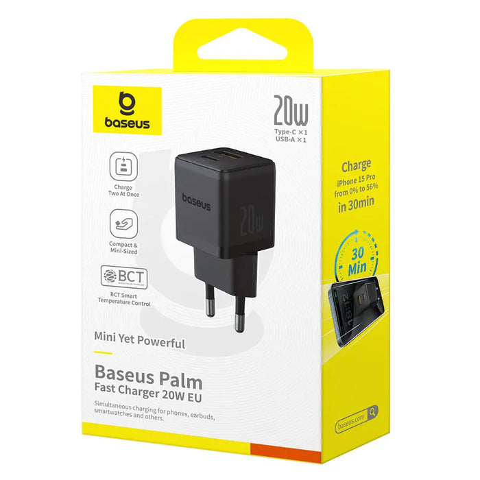 Baseus Palm 20W USB-C USB-A Wall Charger - Black - Cell phone USB charger<<<HurtelXML&&&Travel