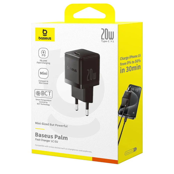 Baseus Palm 20W USB-C Wall Charger - Black - Cell phone USB charger<<<HurtelXML