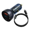 Baseus Particular Digital Display Car Charger USB + USB-C QC3.0 + PD 5A 65W (gray) + Cable USB-C 1m 100W (black) - Car