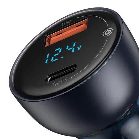 Baseus Particular Digital Display Car Charger USB + USB-C QC3.0 + PD 5A 65W (gray) + Cable USB-C 1m 100W (black) - Car