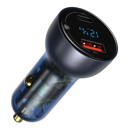Baseus Particular Digital Display Car Charger USB + USB-C QC3.0 + PD 5A 65W (gray) + Cable USB-C 1m 100W (black) - Car