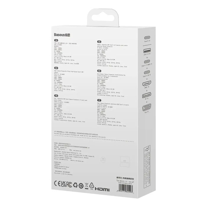 Baseus PioneerJoy 8-in-1 USB-C hub HDMI 4K@60Hz + HDMI 4K@30Hz + DisplayPort 8K@30Hz + VGA + 2 x USB-A 3.0 + 2 x USB-C