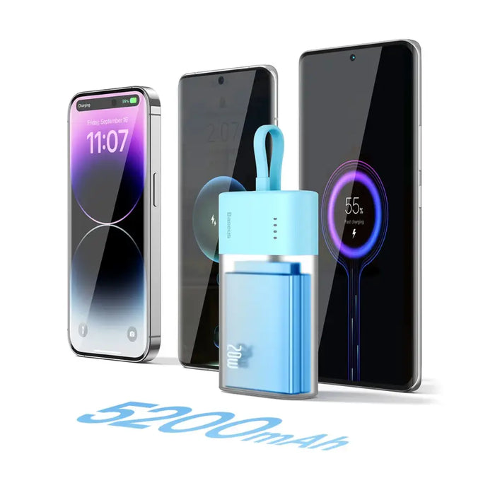 Baseus Popsicle 5200mAh 20W Powerbank with Built-in Lightning Cable (+ White Baseus Simple USB-C - USB-C