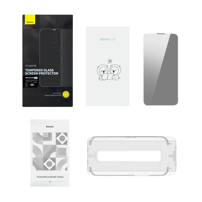 Baseus Privacy Tempered Glass for iPhone 14 Pro Full Screen 0.3mm Privacy Filter Anti Spy + Mounting Frame - Cell phone