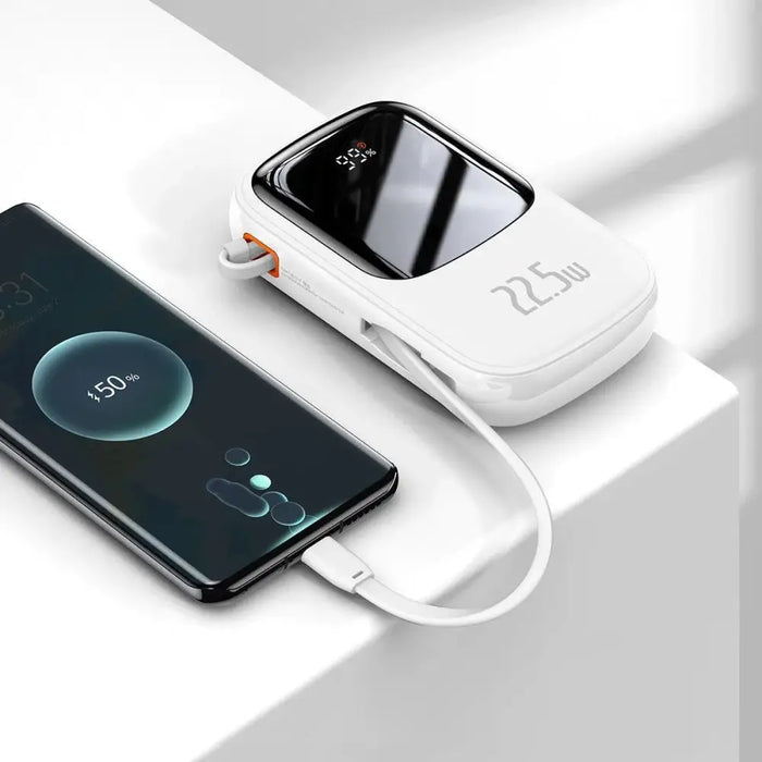 Baseus Qpow Digital Display powerbank with fast charging 20000mAh 22.5W QC/PD/SCP/FCP with built-in USB-C cable white