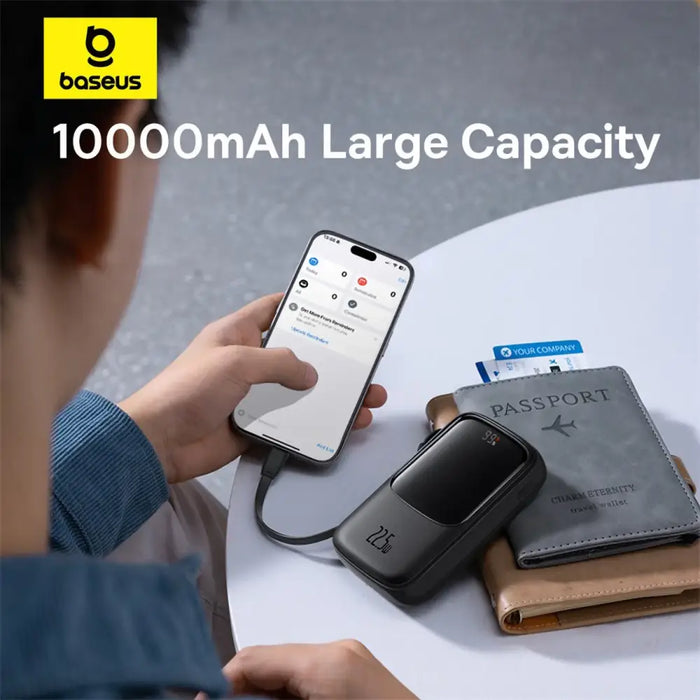 Baseus Qpow Pro+ 10000mAh 22.5W powerbank with built-in USB-C cable and display - black - Powerbanks<<<HurtelXML