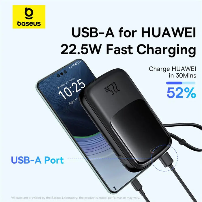 Baseus Qpow Pro+ 10000mAh 22.5W powerbank with built-in USB-C cable and display - black - Powerbanks<<<HurtelXML