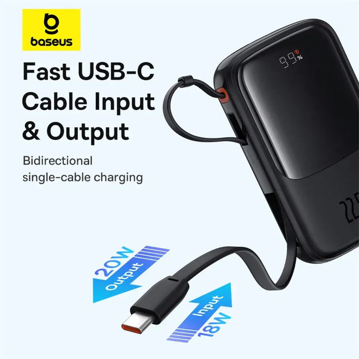 Baseus Qpow Pro+ 10000mAh 22.5W powerbank with built-in USB-C cable and display - black - Powerbanks<<<HurtelXML