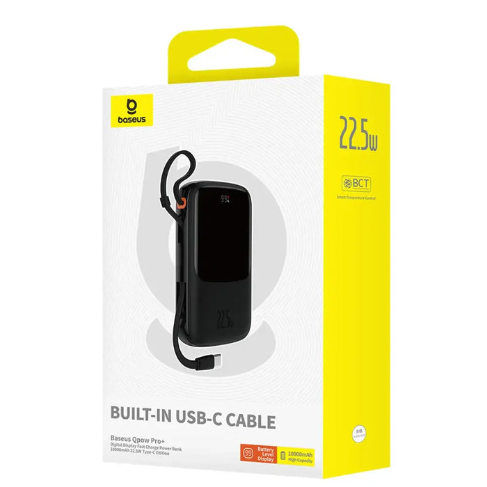 Baseus Qpow Pro+ 10000mAh 22.5W powerbank with built-in USB-C cable and display - black - Powerbanks<<<HurtelXML