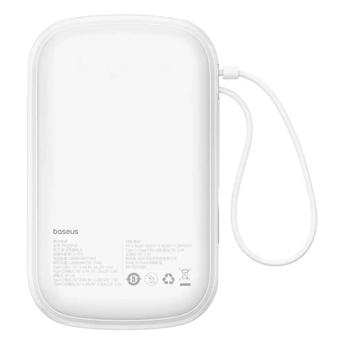 Baseus Qpow Pro+ 20000mAh 22.5W powerbank with built-in USB-C cable and display - white - Powerbanks<<<HurtelXML