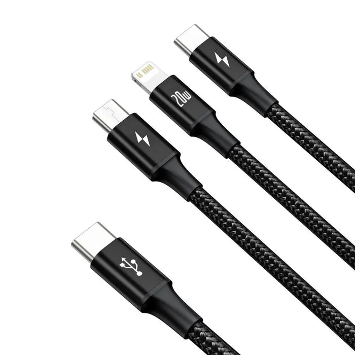 Baseus Rapid Series 3-in-1 cable USB-C For M + L + T 20W 1.5m Black - Combo Cables<<<USB cables<<<GSM