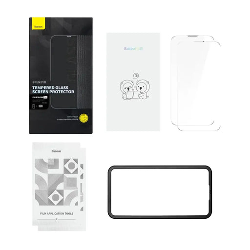 Baseus Set of 2x Tempered Glass for iPhone 14 Pro Full Screen with Speaker Cover 0.3mm + Mounting Frame - Cell phone