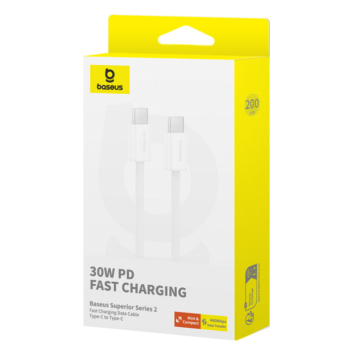 Baseus Superior Series ll USB-C - USB-C 30W 480Mb/s 2m cable - white - Cell phone cables<<<HurtelXML&&&USB
